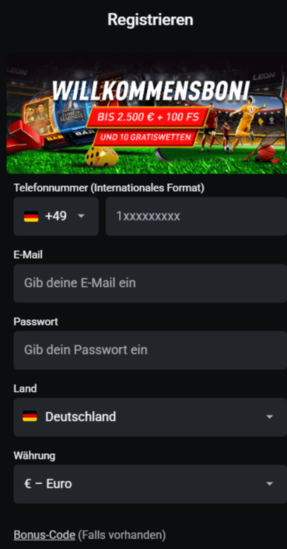 Melde dich bei Leon Bet Casino Deutschland an – Willkommensbonus bis zu 2 500 € und 100 Freispiele für neue Spieler 2025